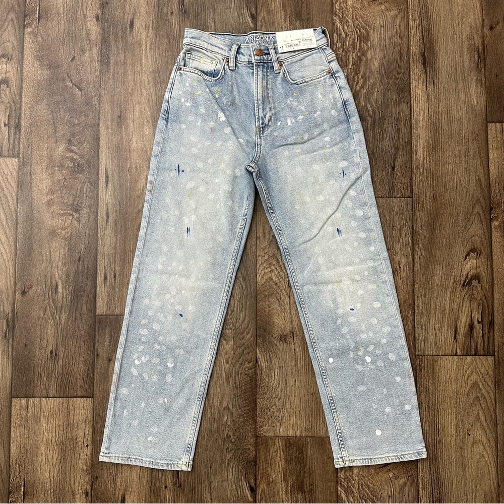 Arizona Jean Vintage Straight High Rise Paint Splash Design Jeans Women’s Sz 0
